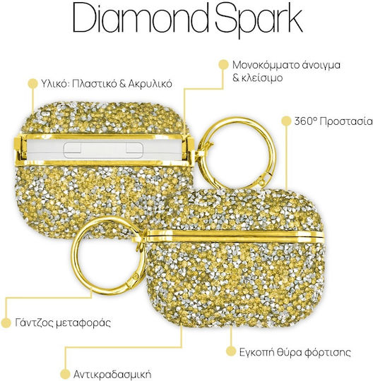 Sonique Diamond Spark Калъф Пластмасов С Кука В Златист Цвят За Apple AirPods Pro 3