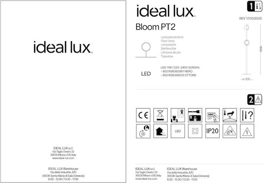 Ideal Lux Pt2 LED Stehleuchte H169.5cm. Schwarz