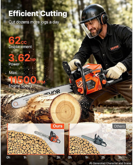 Vevor Gasoline Chainsaw 3.62hp 7.2kg with 50.8cm Blade and Easy Start