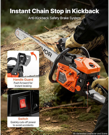 Vevor Gasoline Chainsaw 3.62hp 7.2kg with 50.8cm Blade and Easy Start