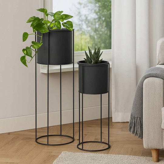 Set 2 Metallische Pflanzgefäße Schwarz