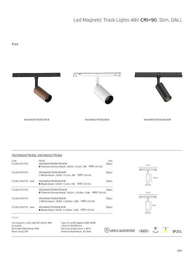 VK Lighting LED Γραμμικό Φωτιστικό Οροφής 15W Θερμό Λευκό IP20 με Ρυθμιζόμενη Ένταση Μ4.5xY9εκ.