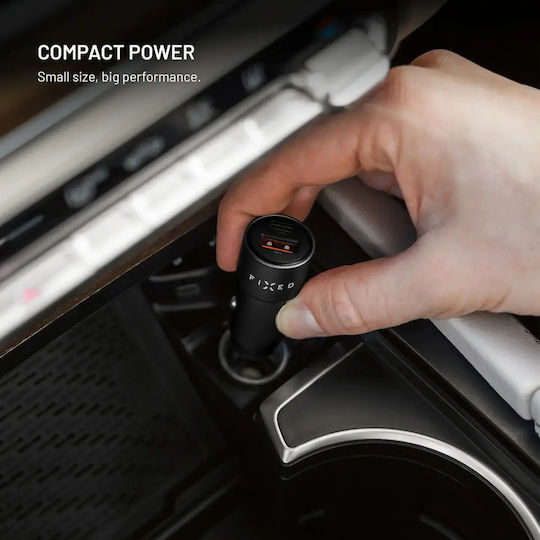 Fixed Auto-Adapter 63W Schnellladen mit Anschlüssen: 1xUSB-A 1xType-C Farbe Schwarz