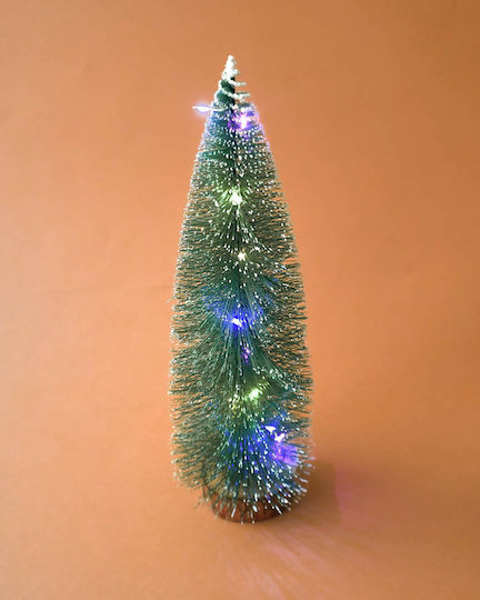 Arbore Decorativ De Crăciun Din Lemn Cu Lumină Led 30cm Bej