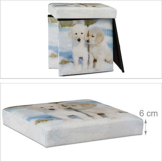 Taburet Camera De Zi Cu Spațiu De Depozitare Tapițat Cu Piele Sintetică Multicolor 38x38x38cm