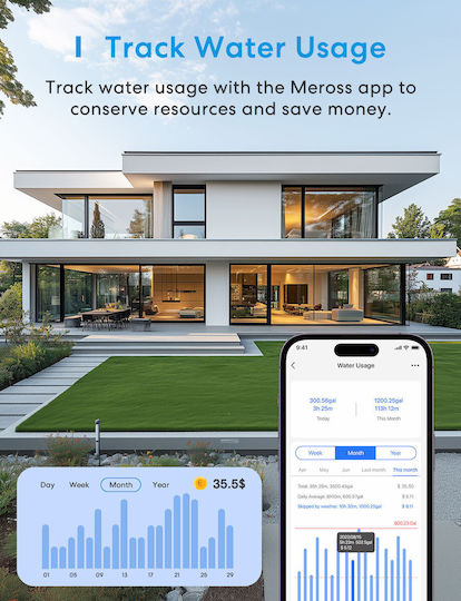 Meross Προγραμματιστής Ποτίσματος Μπαταρίας με Wi-Fi