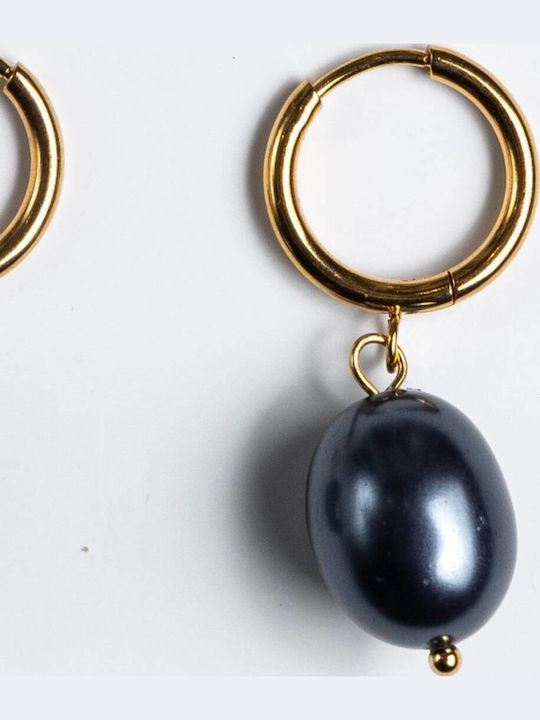 Cuoro Earrings Gold Plated Steel Hoops Blue