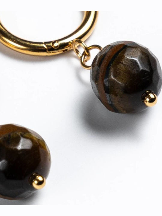 Cuoro Gold Plated Steel Hoop Earrings with Brown Stones