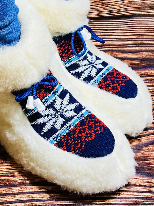 Woolen Winter Women's Blue Slippers