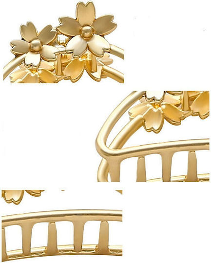 Set Of 2 Hair Clip Claw Clips With Gold Flowers