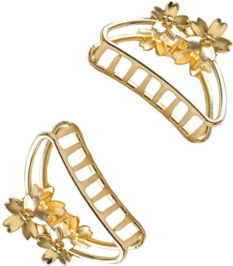 Set Of 2 Hair Clip Claw Clips With Gold Flowers