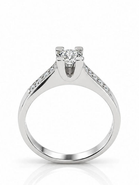 Inel Din Aur Alb 14K Cu Zircon