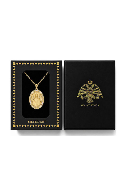 Ulysses Silver Pendant “Saint Paisios” Silver 925 14k Gold Plating Zircon Gold Plated Silver 925 Chain