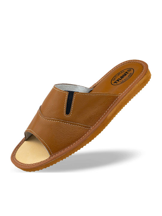Leather Men's Brown Slippers
