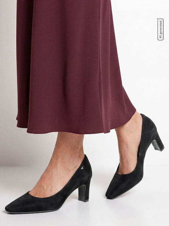 Wildleder Spitze Zehe Pumps mit Mittelhohem Absatz Schwarz