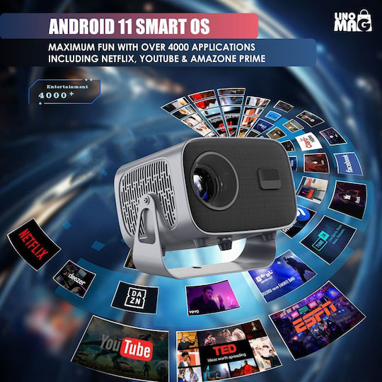 Linomag Мини Проектор LCD HD LED лампа с Wi-Fi и вградени високоговорители Сребрист