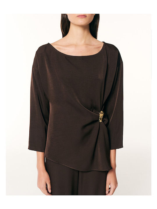 Damen Bluse Drapierung Braun