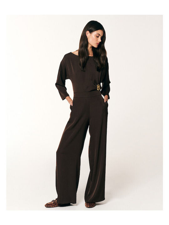 Damen Bluse Drapierung Braun