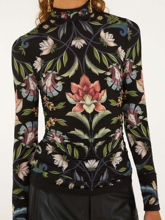Women's Blouse Long Sleeve Floral Black