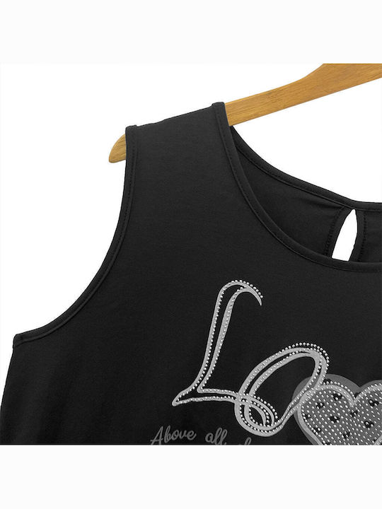 Bluza Damă Fără Mâneci Plus Size Imprimeu Stras 1304416 Neagră