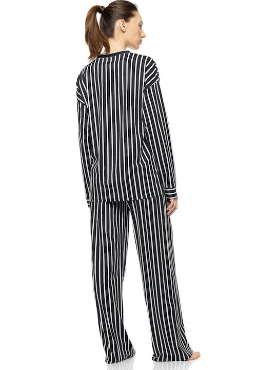 Pink Label Winters Damen Schlafanzug Set Navy
