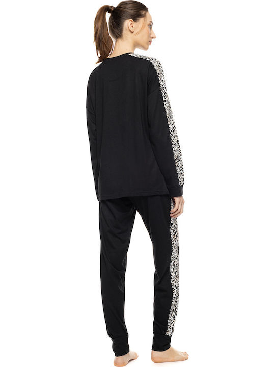 Pink Label Winter Women's Pyjamas Set Ivory Leopard