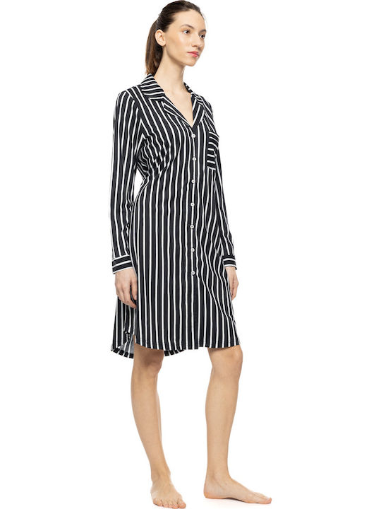 Pink Label Winter Women's Nightgown Navy Blue Pink Label Winter Women's Nightgown Navy Blue