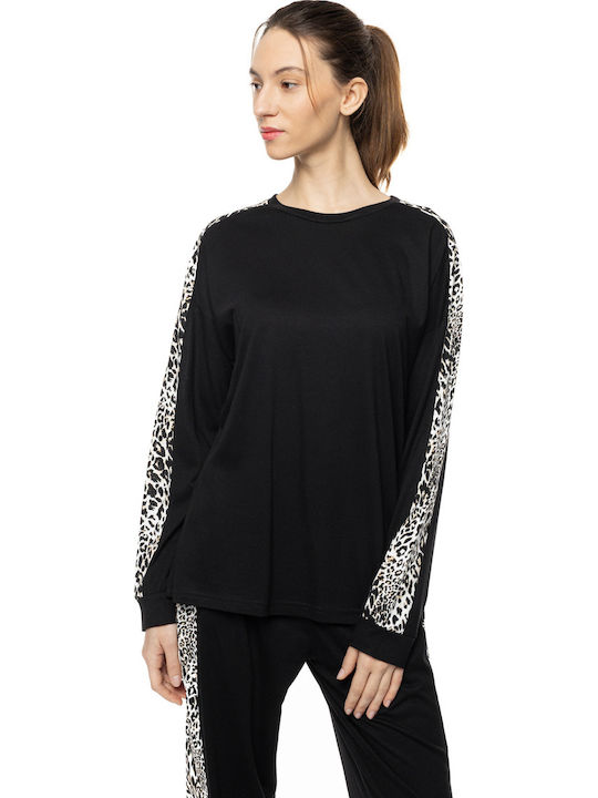 Pink Label Winter Women's Pyjamas Set Ivory Leopard