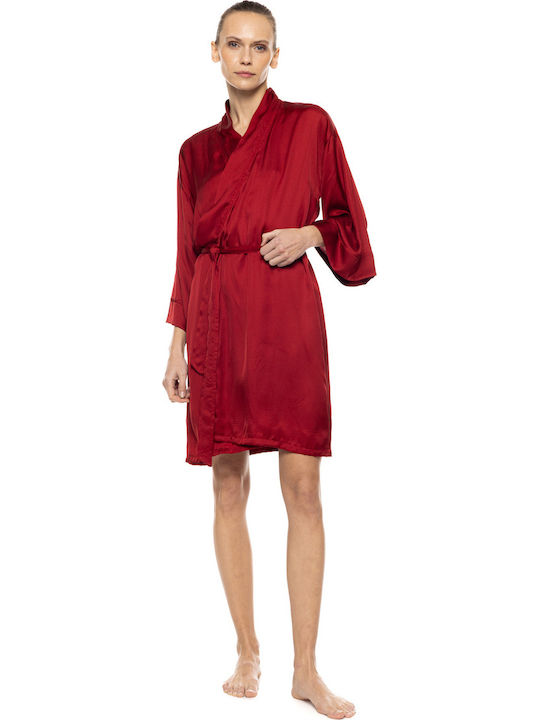 Pink Label Winters Damen Satin Robe Burgundisch
