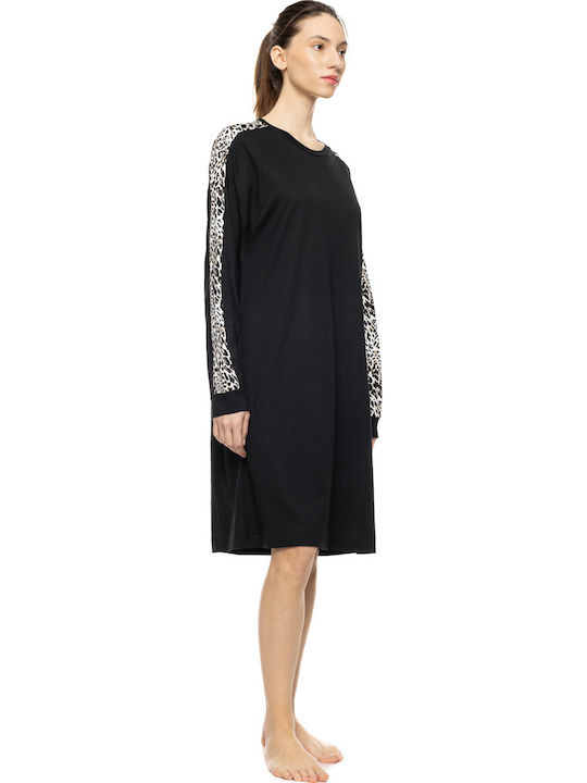Pink Label Winter Women's Nightgown Ivory Leopard