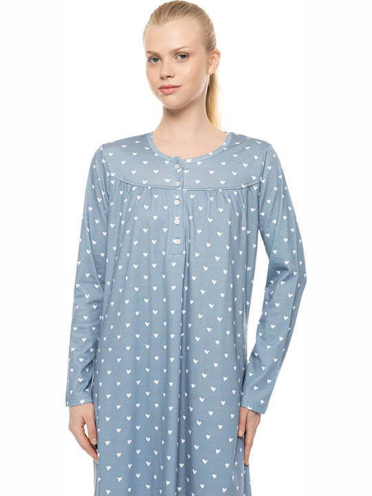 Pink Label Χειμερινό Γυναικείο Νυχτικό Stone Blue