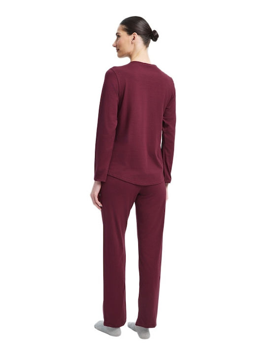 Minerva Minerva Damen Schlafanzug & Pyjamas Winter Burgundisch
