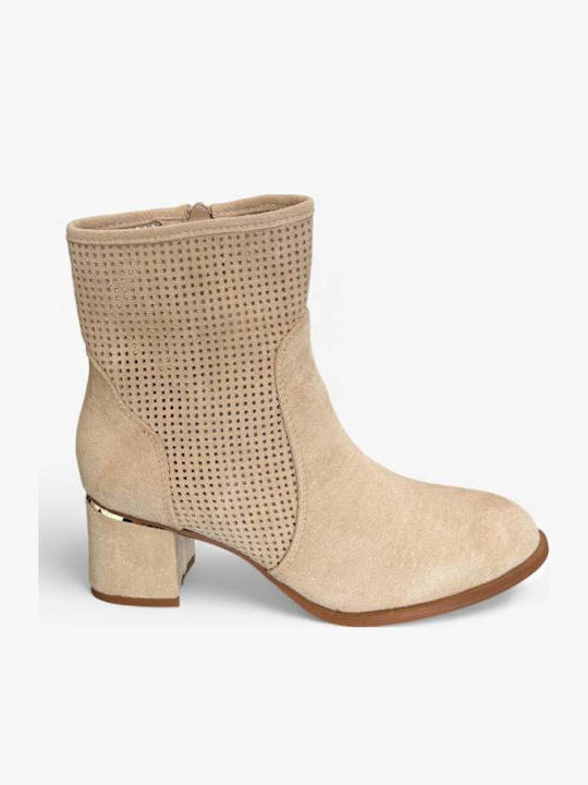 Suede Women's Ankle Boots Beige