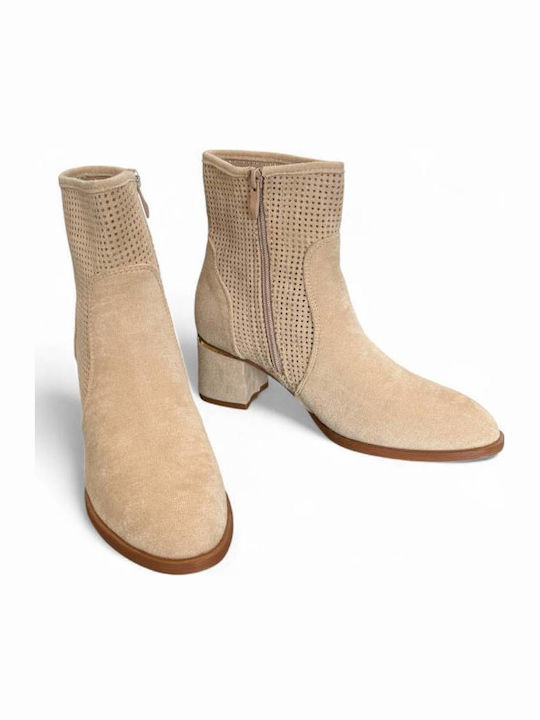 Suede Women's Ankle Boots Beige