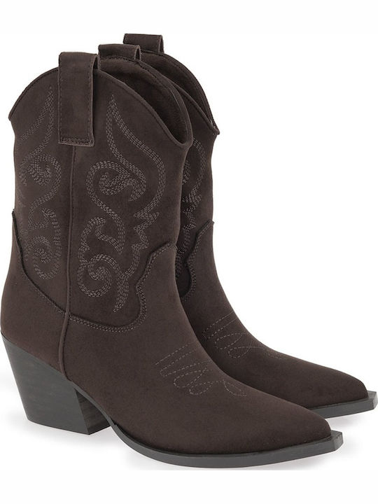 Women's Cowboy Ankle Boots with Mid Heel Brown
