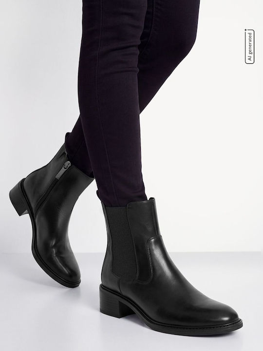 Leder Damen Stiefeletten Schwarz