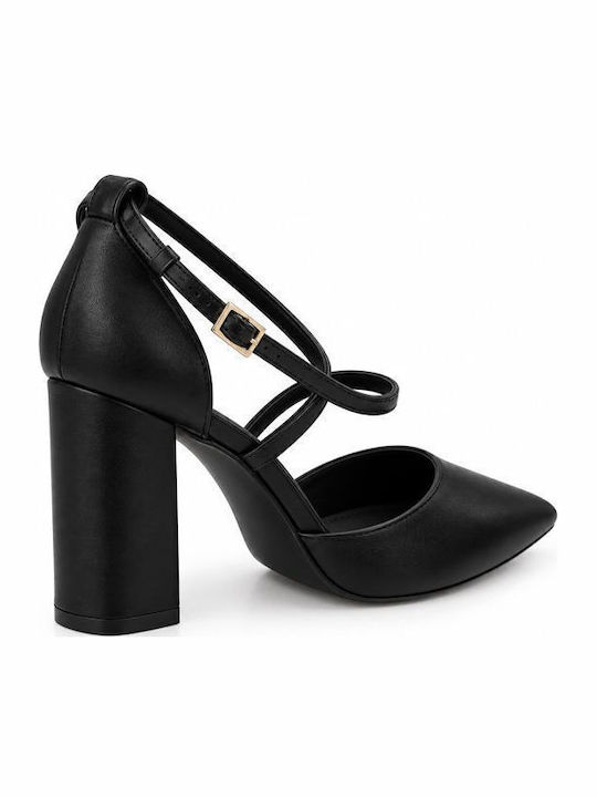 Pumps mit Riemchen & Chunky Hoch Absatz Schwarz