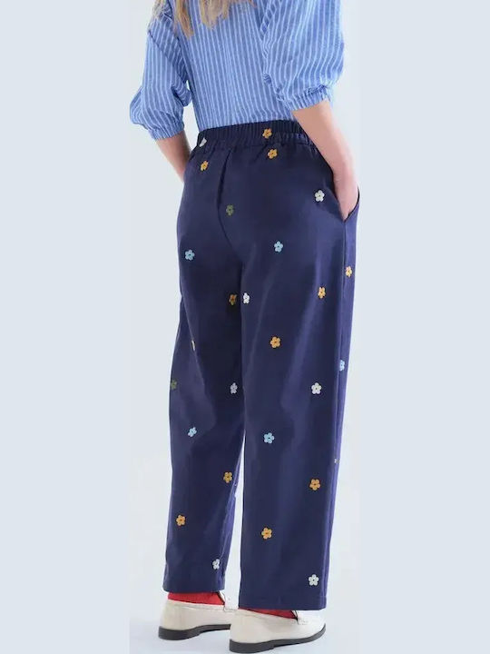 Women's Fabric Trousers with Elastic Floral Blue