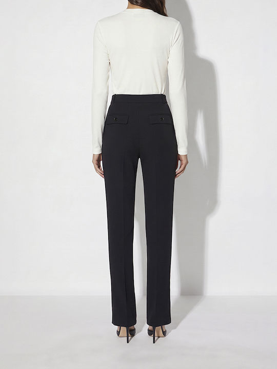 Women's High Rise Crepe Trousers in Regular Fit Black