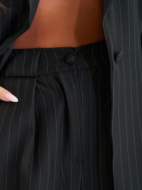 Women's Black Set with Striped Trousers