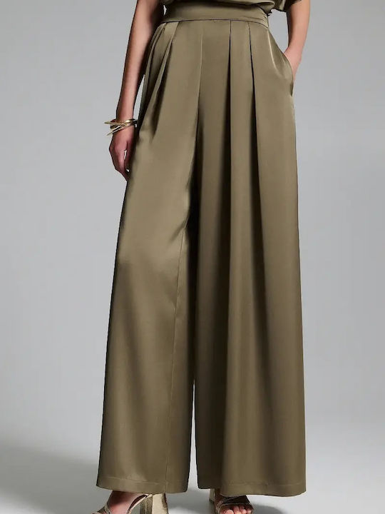 Women's High Rise Satin Pantaloons in Regular Fit Olive