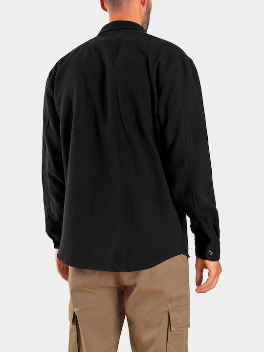 Дълъг Ръкав Фланелена Overshirt в Стандартна Кройка Черен
