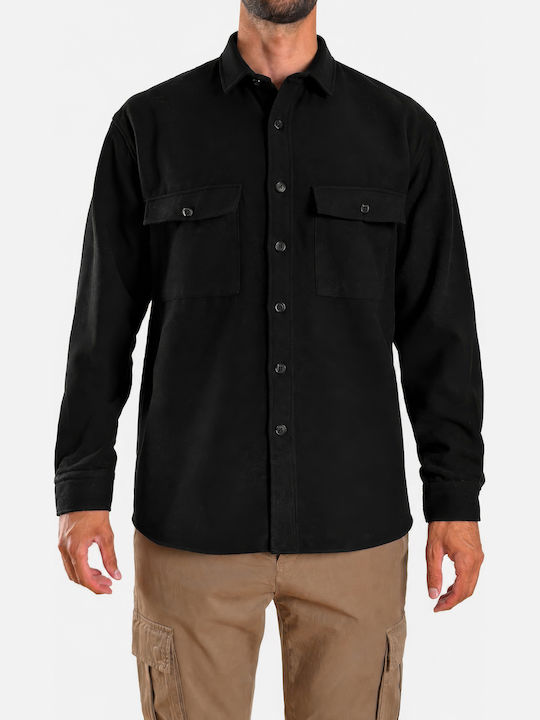 Дълъг Ръкав Фланелена Overshirt в Стандартна Кройка Черен
