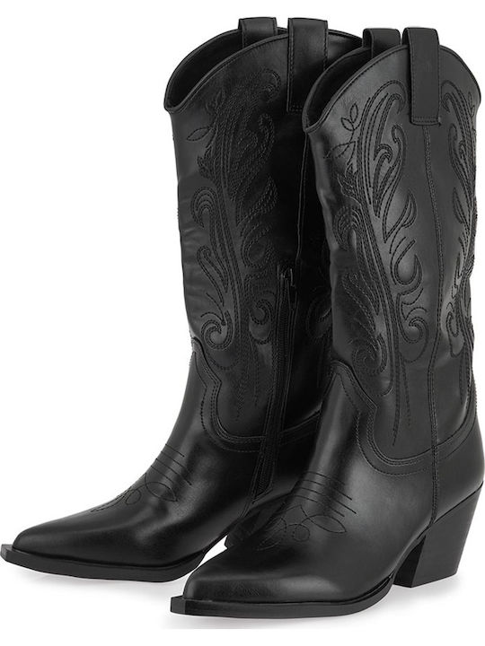 Damen-Cowboystiefel mit mittlerem Absatz Schwarz