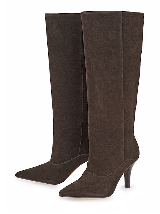 Wildleder Damenstiefel mit Hohem Absatz Braune