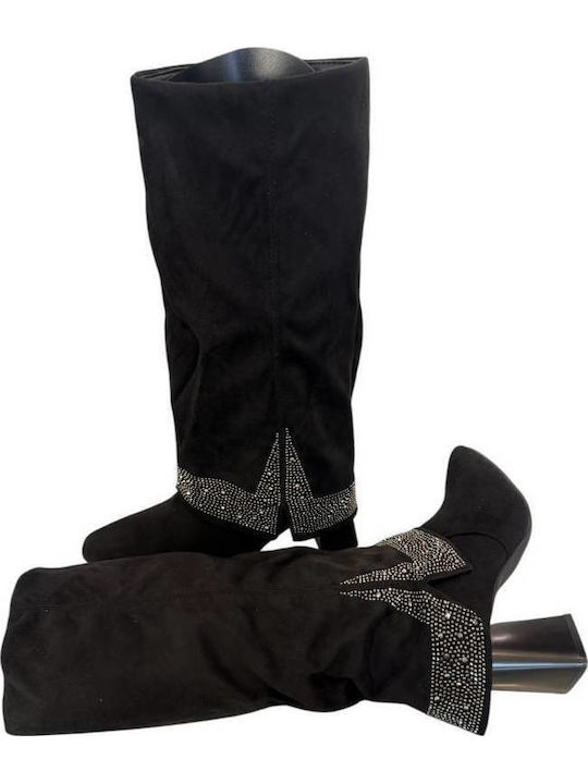 Wildleder Damenstiefel mit mittlerem Absatz Schwarz
