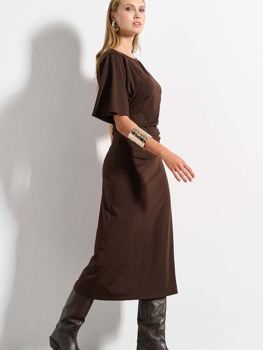 Sommer Midi T-Shirt Damenkleid Braun
