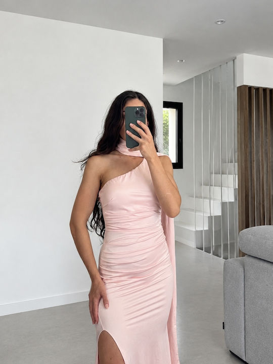 Sommer Maxi Abendkleid Hemdkleid Satin Rosa