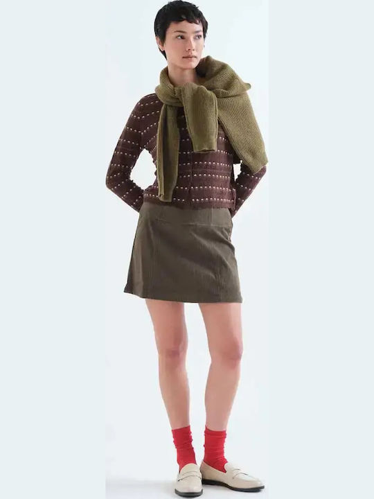 Long Women's Knitted Cardigan with Buttons Brown