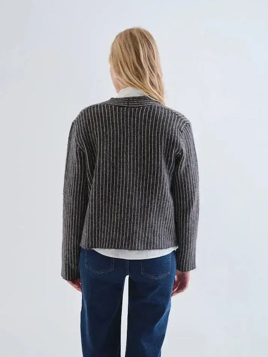 Long Women's Knitted Cardigan with Buttons Grey